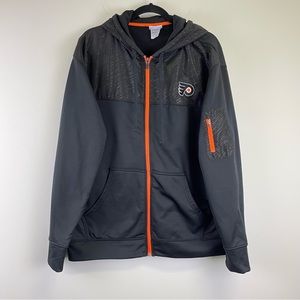 NHL Philadelphia Flyers Full Zip Hoodie Mens L Pockets Windbreaker Jacket Black